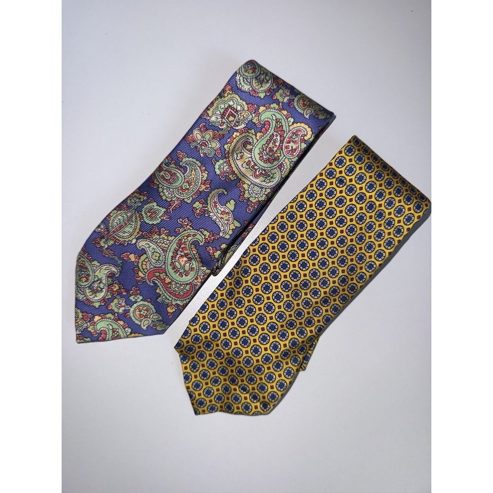 Polo Ralph Lauren Dotter & Floral‎ Paisley Tie Silk Linen Pink Green Blue M